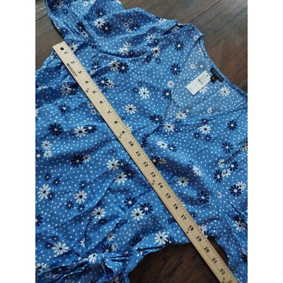 New Talbots Poet Sleeve Blue Daisy Print Wrap Top V Neck Shirt Sz L - Picture 13 of 13